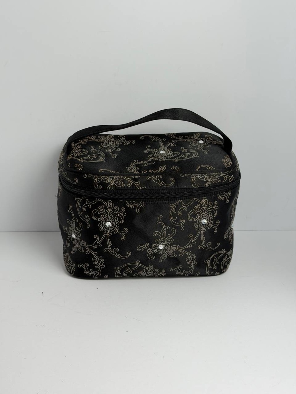 Givenchy Vintage Floral/Atabesque Vine Motif Black Satin Vanity Case